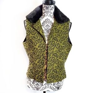 Bob Mackie Green and Black Vest with Faux Fur Collar